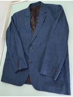 Gazman Blazer Sport Coat Jacket 44R 100% linen Blue Single Vent 2 Button